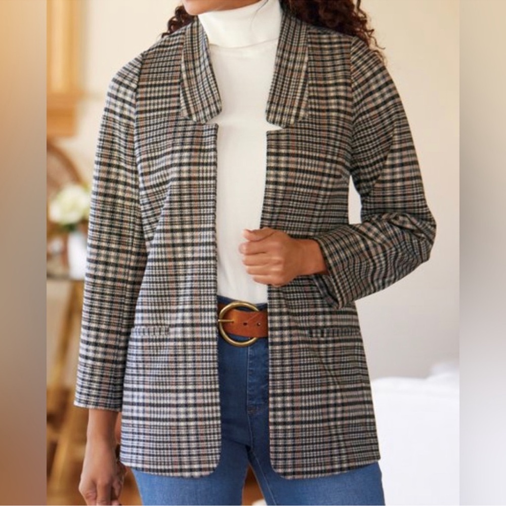 NWT Women’s Soft Surroundings St James Brown Plaid Blazer Jacket Size M Medium